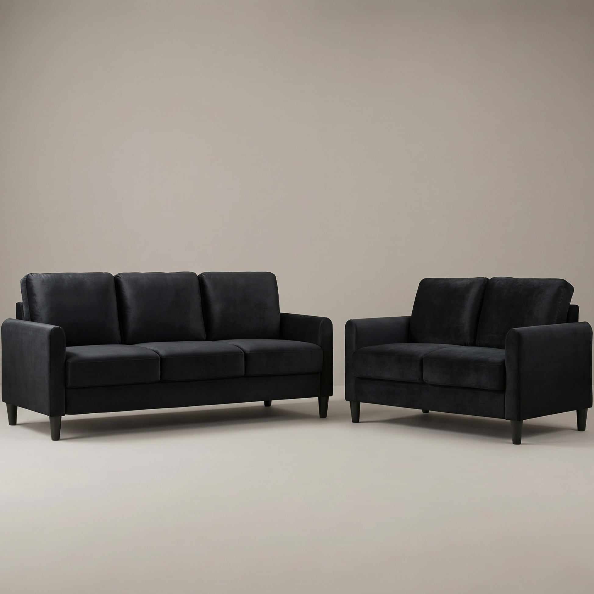 Home Design Airell 2-Piece Living Room Set with Loveseat and Sofa, Soft Velvet Fabric, Modern Upholstered Design, Black