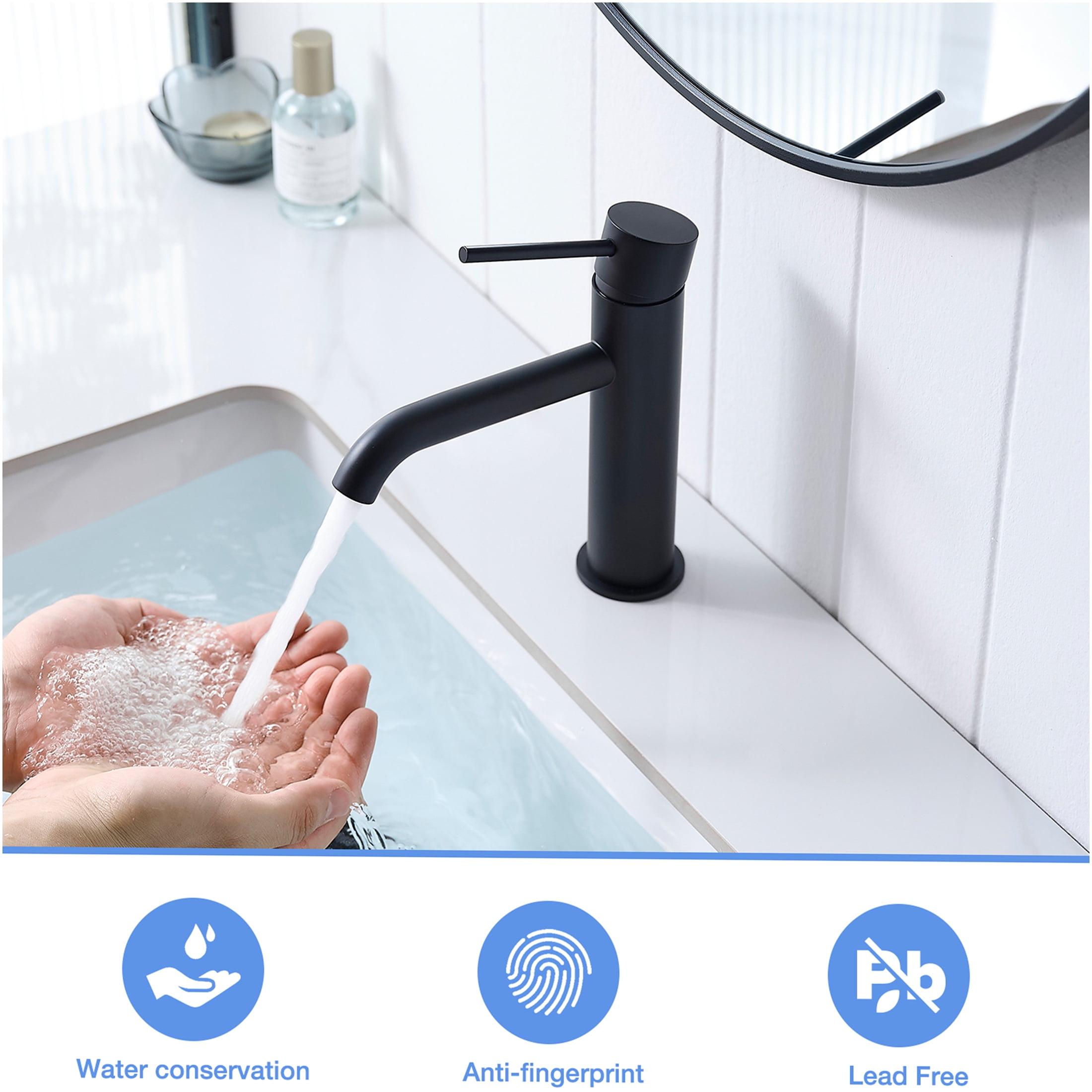 JERFIT Modern Single Hole Bathroom Faucet, Waterfall Black Vessel Sink Faucet with Single Lever Handle, Brushed Nickel Finish for Vanity Basin