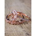 thumbnail image 2 of Sale on Antique Vintage Design Milgrain 2 carat Round Morganite and Diamond Halo Bridal Wedding Ring Set in Rose Gold for Women, 2 of 2