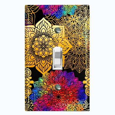Metal Light Switch Plate Cover Rainbow Mandala Flower Tile Pattern MDL093