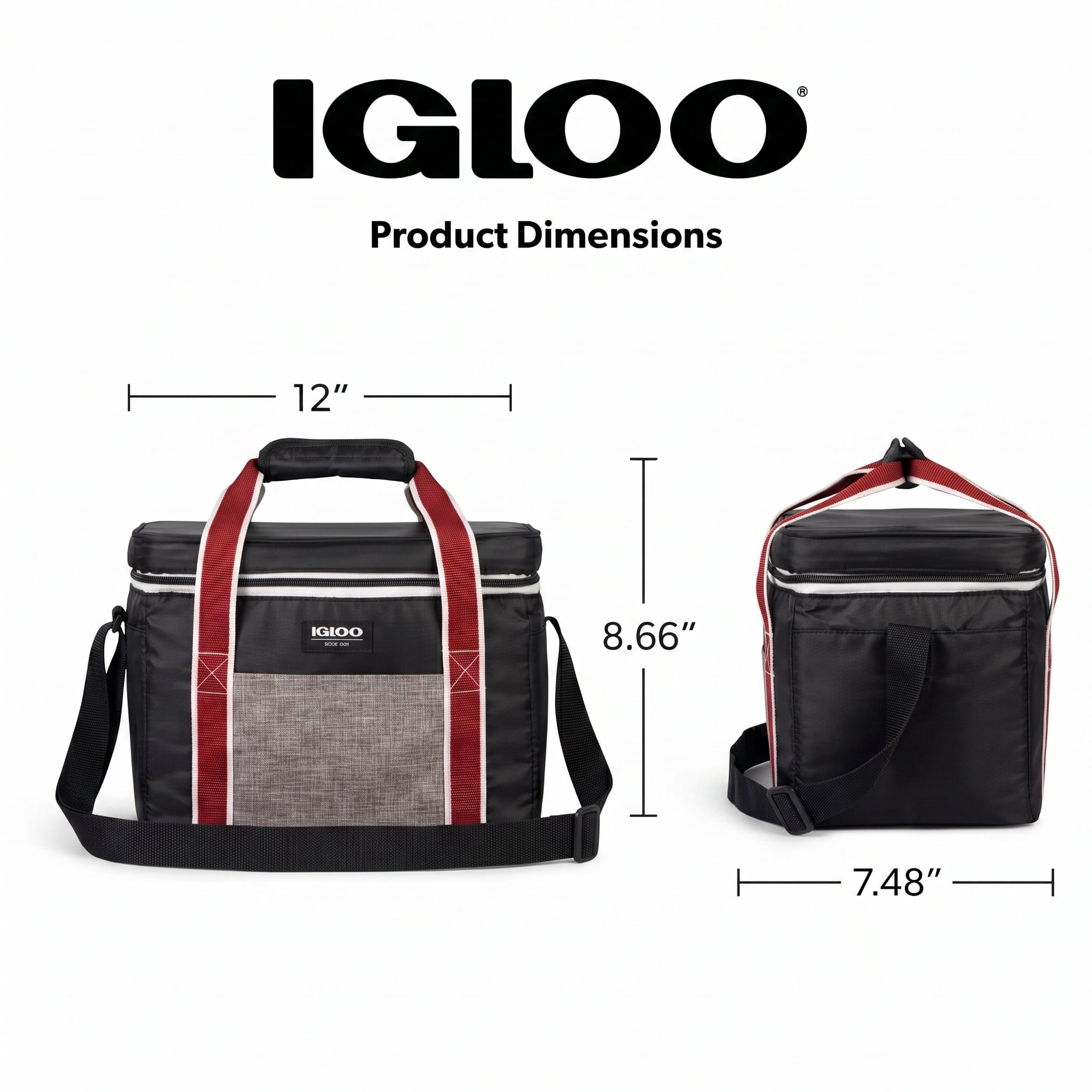 Igloo Heritage Lunch Companion Cooler Bag, 12 Can Capacity, Black and Red, Soft Side Lunch Cooler for Work or Play