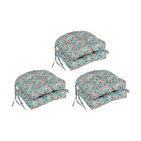 Blazing Needles 916X16US-T-6CH-OD-241 16 in. Spun Polyester Outdoor U-Shaped Tufted Chair Cushions, Reina Opal - Set of 6