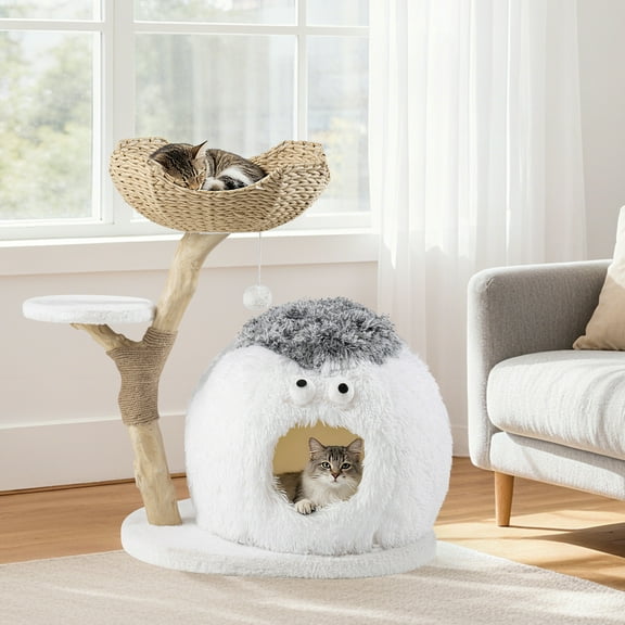 VENTOPYR 31inch Cat Tree,Multi-Level Cat Tower with Woven Nest, Cloud Perch & Faux Wood Trunks,Includes Scratching Posts & Condo