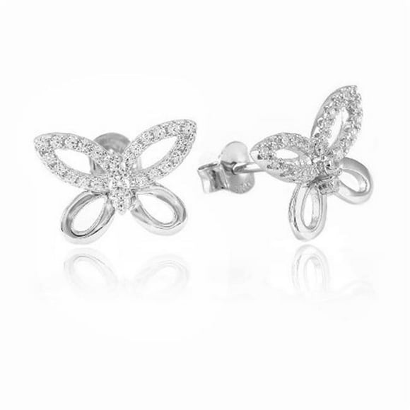 Little Sparkles Boucles d'Oreilles Papillon - Or Blanc Argent Sterling 925