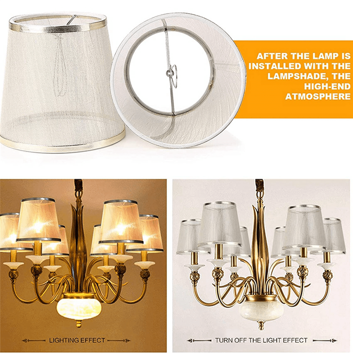 4 Pack Clip on Gauze Chandelier Lamp Shades Little Upright Wall Candle Light Lampshade (Gold)