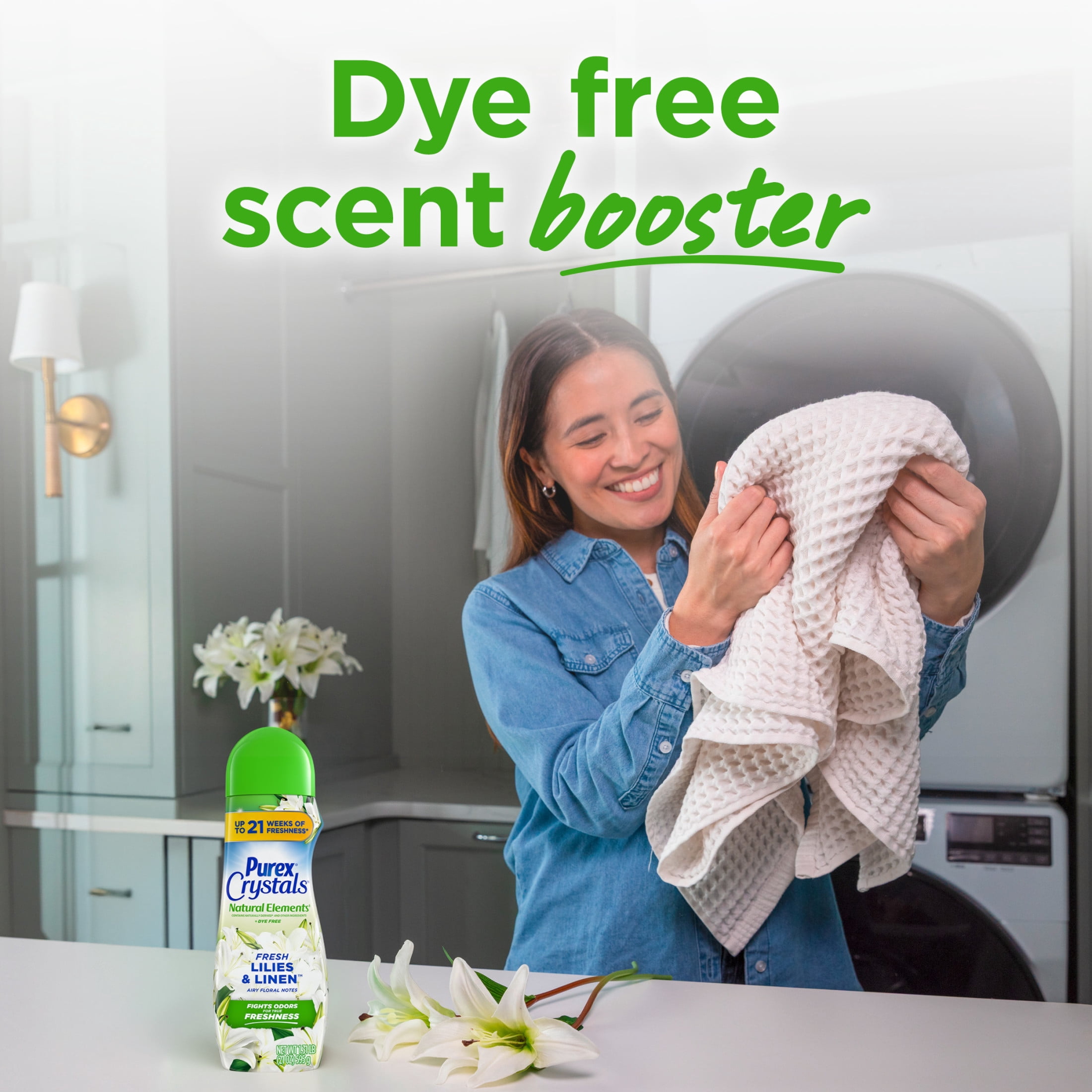 (4 pack) Purex Crystals Scent Booster, Natural Elements, Fresh Lilies & Linen, 39oz