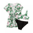 thumbnail image 3 of 3 Piece Girl's Swimsuit Tropical Print Bikini Bathing Suit with Kimono, 3 of 5