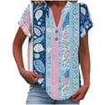thumbnail image 2 of Jjayotai Womens Button Down Blouse, Rolled Cuffed Short Sleeve Shirts, Casual Work Blouse, Summer Hawaiian Outfits, Golf Tops for Women Plus Size, Floral V Neck Shirt Light Blue^ XL, 2 of 5