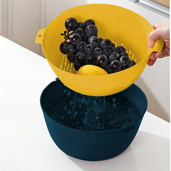 RKSTN Storage and Organization Double-layer Plastic Washing Basin Multi-functional Living Room Basket Kitchen Artifact Household Fruit Washing Fruit Vegetable Basket Storage Bins