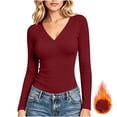 thumbnail image 2 of Women Shirts Long Sleeve Tops V Neck Lightweight Fashion Undershirts Basics Tops, Slim Fit, Base Layer, Thermal Underwear, Stretchy Fit, Casual Wear, 2 of 9