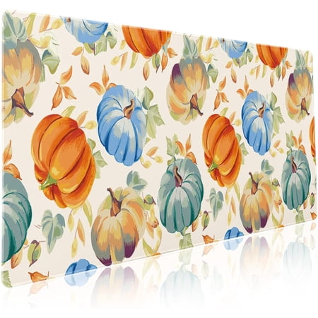 Watercolor Fall Pumpkins Gaming Mouse Pad XXL Autumn Leaves Extended Big Large Desk Mat Non-Slip Rubber Base Stitched Edge Long Keyboard Mousepad for PC Computer Laptop,35.4×15.7 in