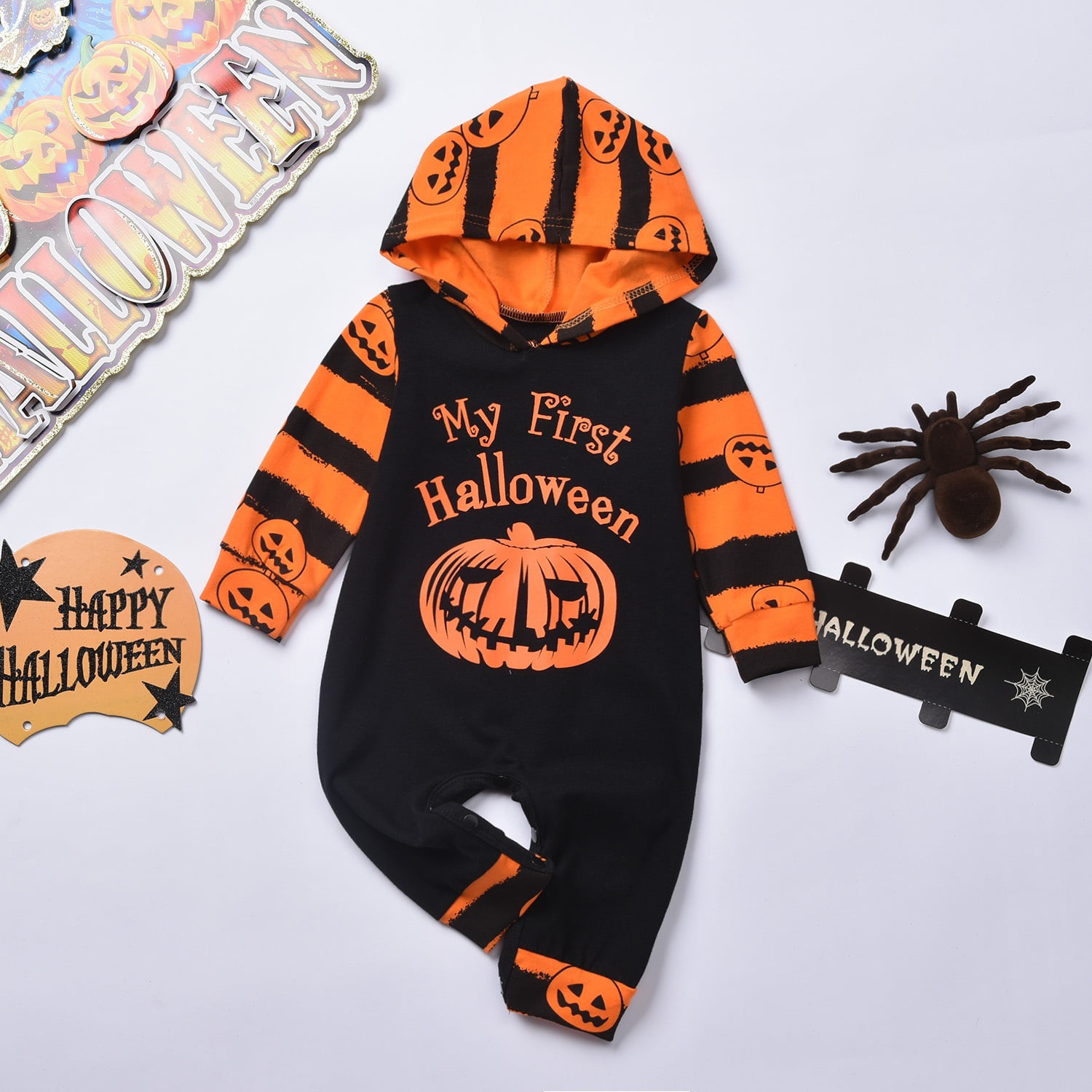 Baby Halloween Outfit First Halloween Hooded Romper One-Piece Jumpsuit for Toddler Boys Girls 
