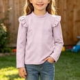 thumbnail image 2 of WDWYY Toddler Girls Cotton Long Sleeve Top Ruffle Shoulder Loose Fit Casual Crew Neck Soft T Shirt Purple 1-2 Years, 2 of 8