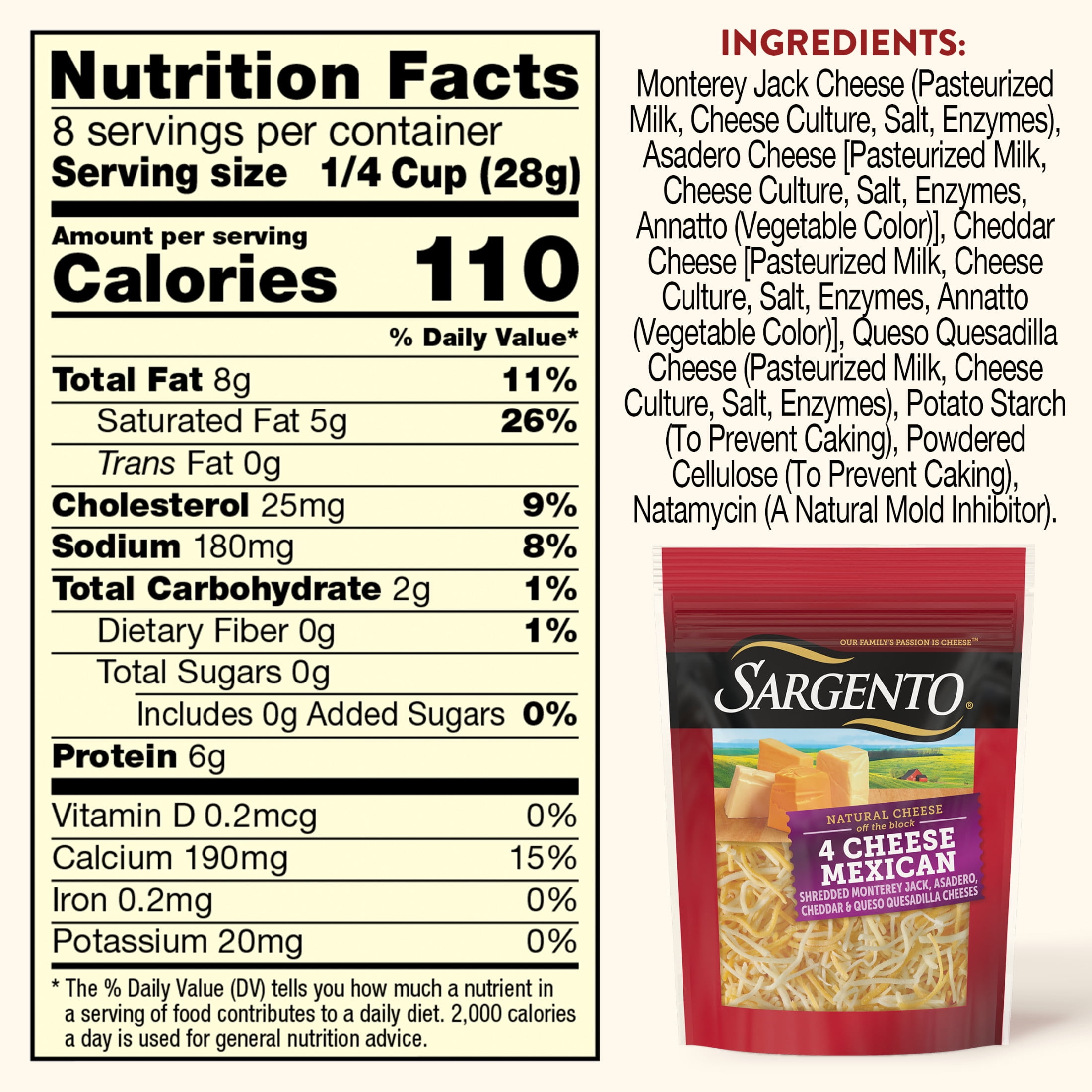 Sargento® Shredded 4 Cheese Mexican Natural Cheese, Fine Cut, 8 oz.