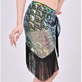 thumbnail image 5 of Xfvqtps Woman Sequin Dance Skirt Tassel Triangular Belt Belly Dancing Waist Towel Waist Chain Hip Towel Performance Skirt White, 5 of 7