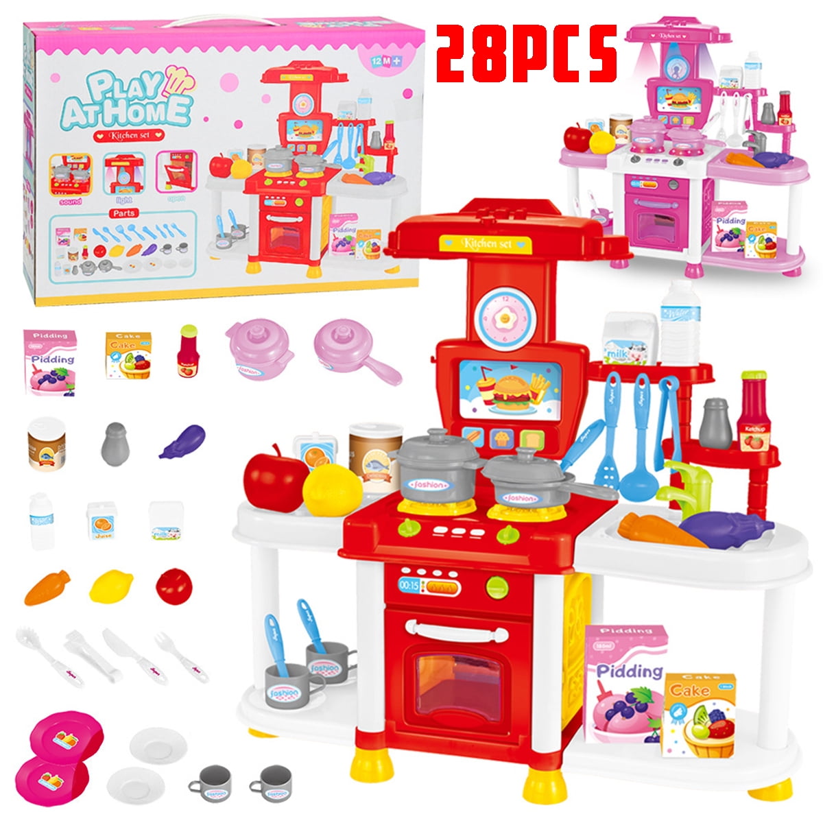 28Pcs Kids Kitchen Playset Children Pretend Cooking Toy Home Cookware Food Gift | Walmart Canada