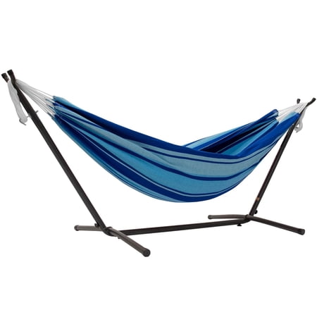 Vivere Double Cotton Hammock, Comfortable Daybed with Steel Stand, 9 Foot, Island Breeze