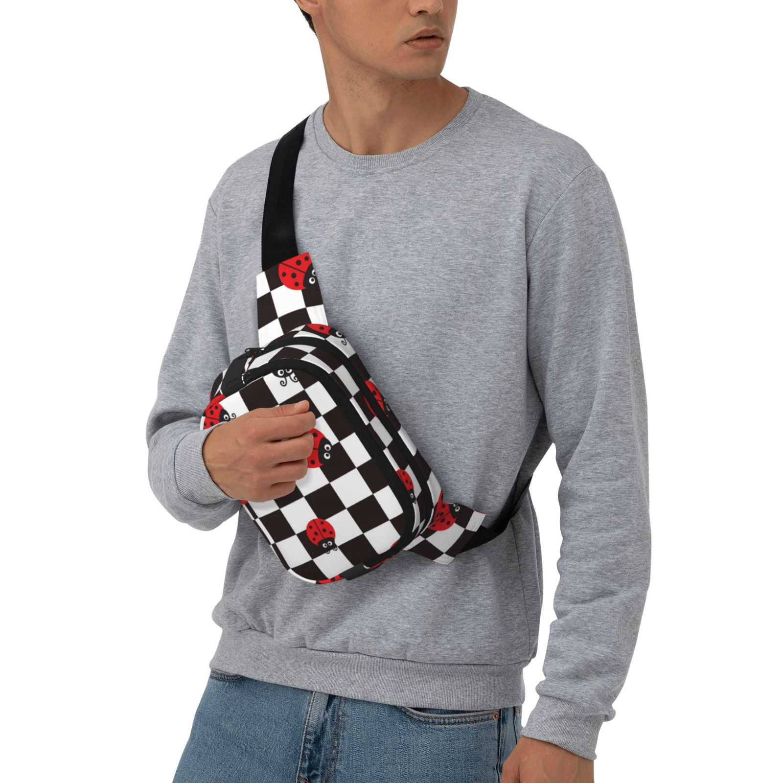 Hirioo Ladybugs Of Black And White Checkers for Double Layer Waist Bag Adjustable Fanny Pack For Travel Running Hiking