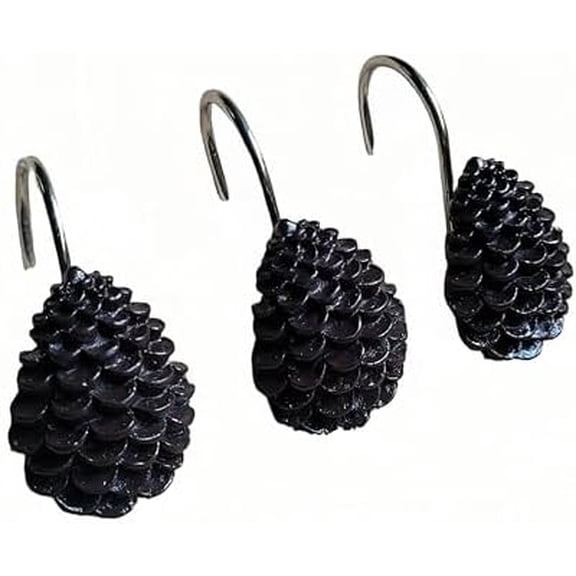 Decorative Pinecone Shower Curtain Hooks Bathroom Rolling Hangers Curtain Rings Pack of 12