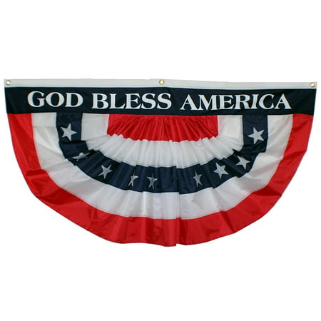 Pleated Fan Flag - USA Bunting, Large 3 ft by 6 ft, God Bless America Patriotic Banner for Memorial Day, 4th of July, Veteran's Day, Elections
