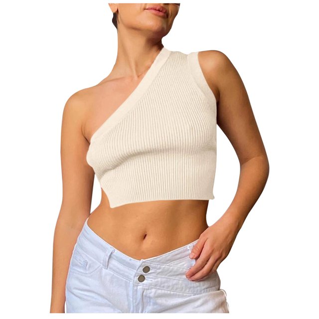 Dagugfen Off the Shoulder Tops for Women Ribbed Knit Sleeveless Fitted Adjustable Belt Going out Tops