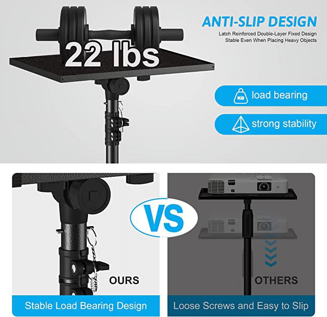Projector Stand Tripod Adjustable, Laptop Tripod Stand Height from 23.5 to 46.5 inches with Gooseneck Phone Holder, Laptop Floor Stand for Office, Home, Stage, Studio, DJ Racks Holder Mount