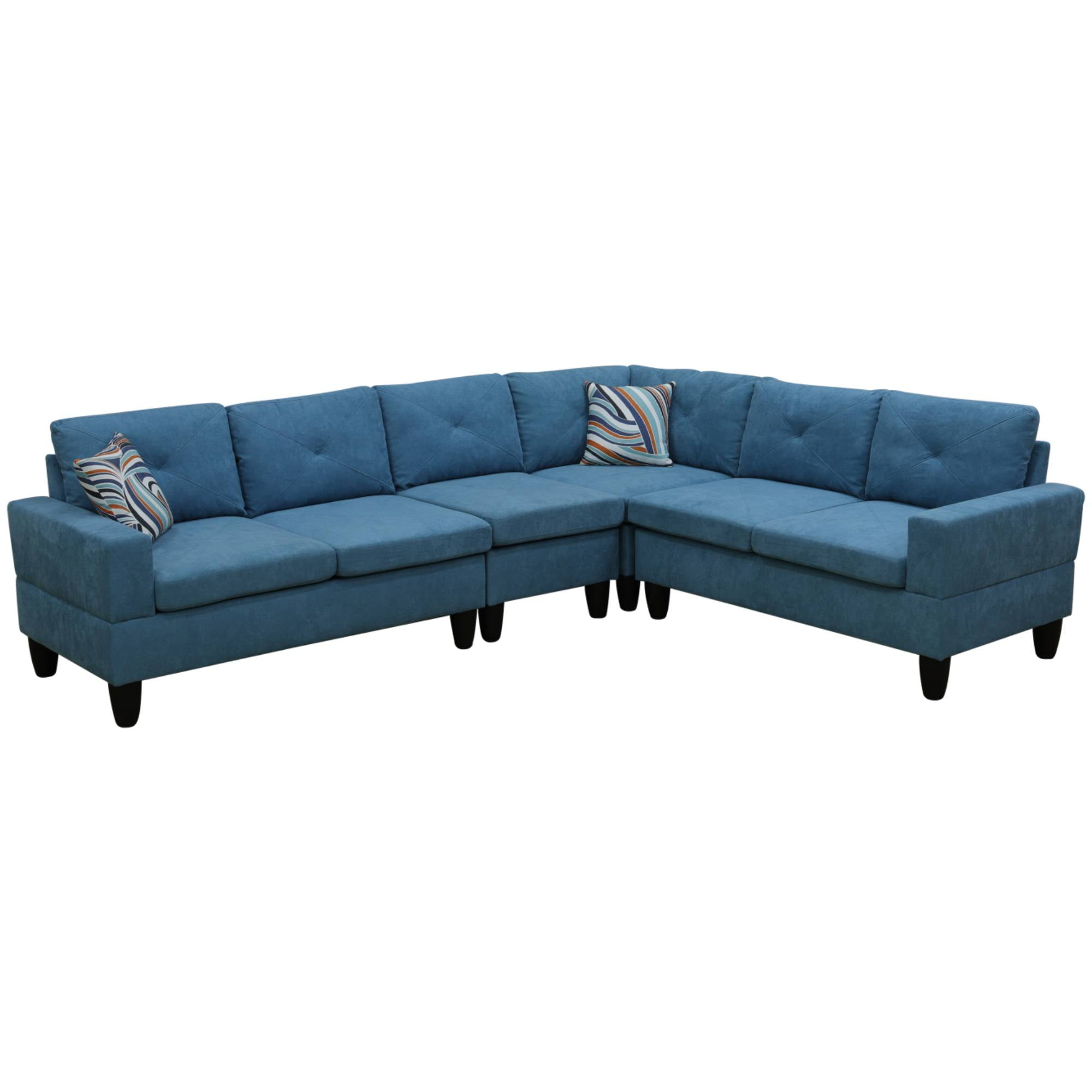 L Shaped Sofa Couch U Shaped Sectional Corner Sofa 6-Seater Furniture Modular Couches for Living room, Lake Blue