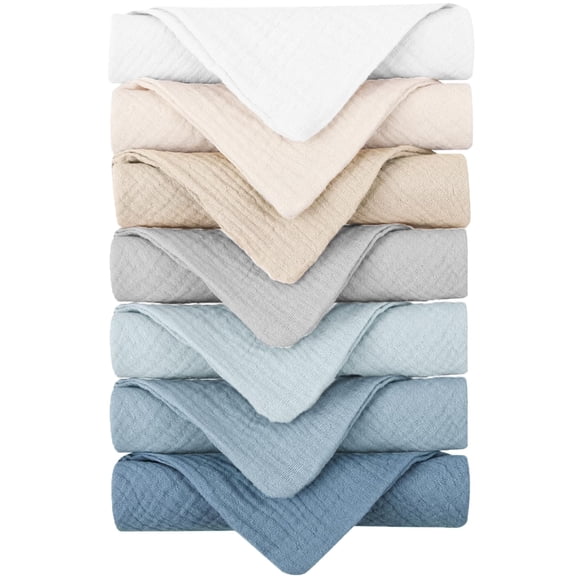 7-Pack Ultra Soft Muslin Cotton Face Wash Cloths, Reusable Absorbent Washcloths for Sensitive Skin, Lightweight Facial Makeup Remover Towels for Women (11 x 11 Inch)