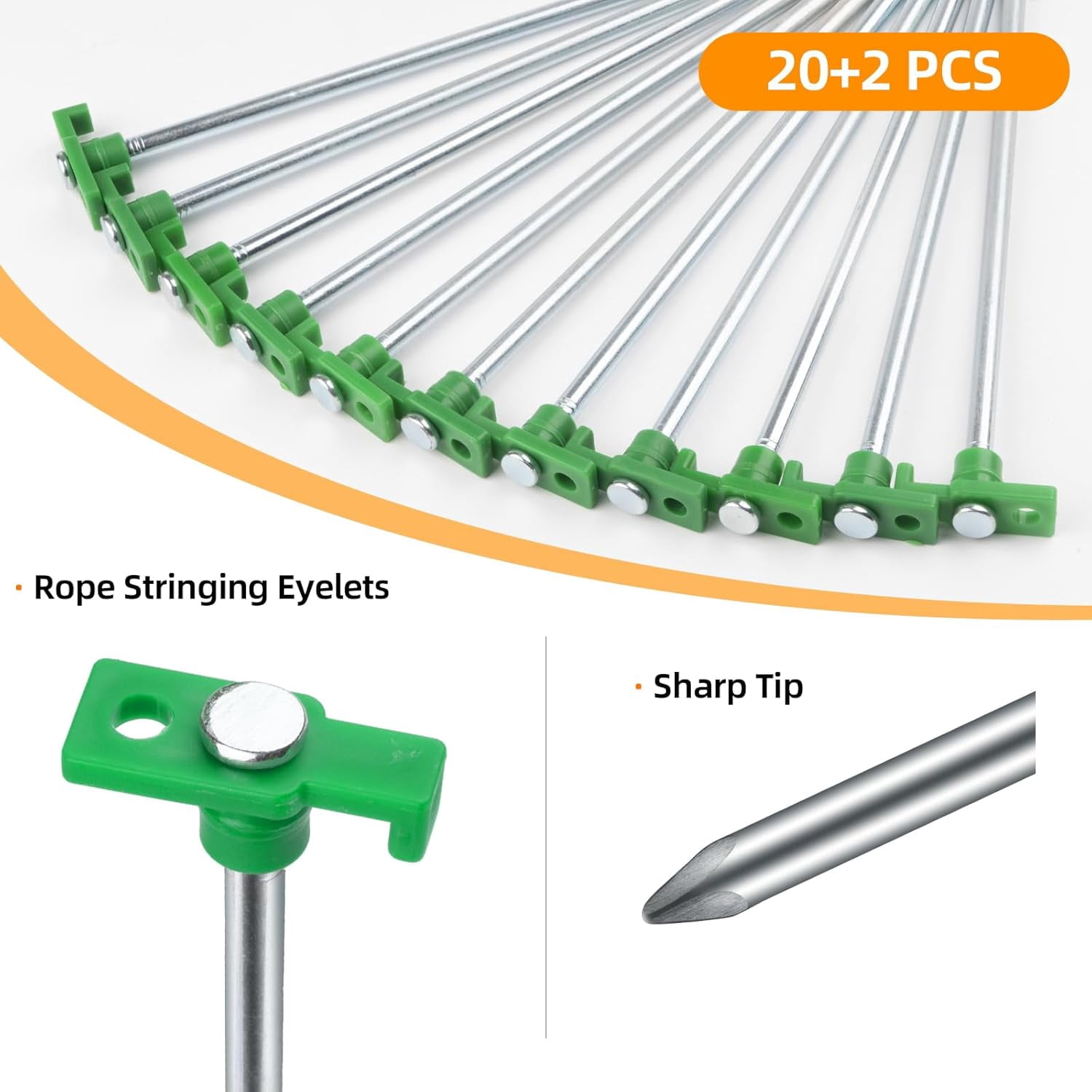 WarmH 20+2PCS Tent Stakes Heavy Duty Camping Stakes,9.8Inch Non-Rust Metal Tent Pegs Ground Stakes Tent Spikes Camping,Garden,Hiking Green