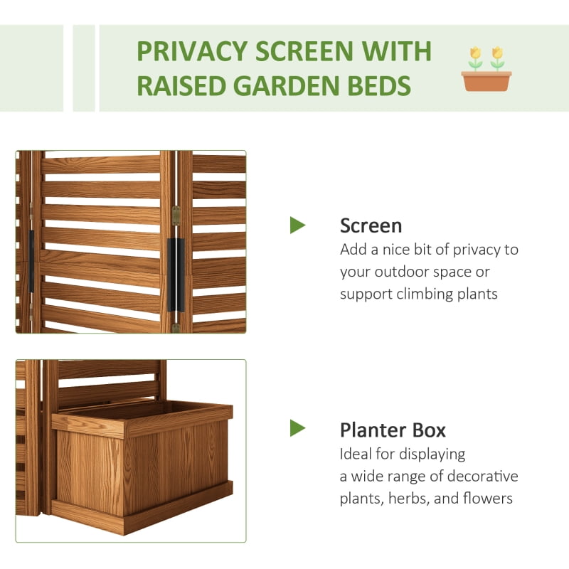 Alvantor Privacy Screen with 4 Planter Boxes, 3-Panel Freestanding Raised Room Divider 62.5"x19"x66" Wood