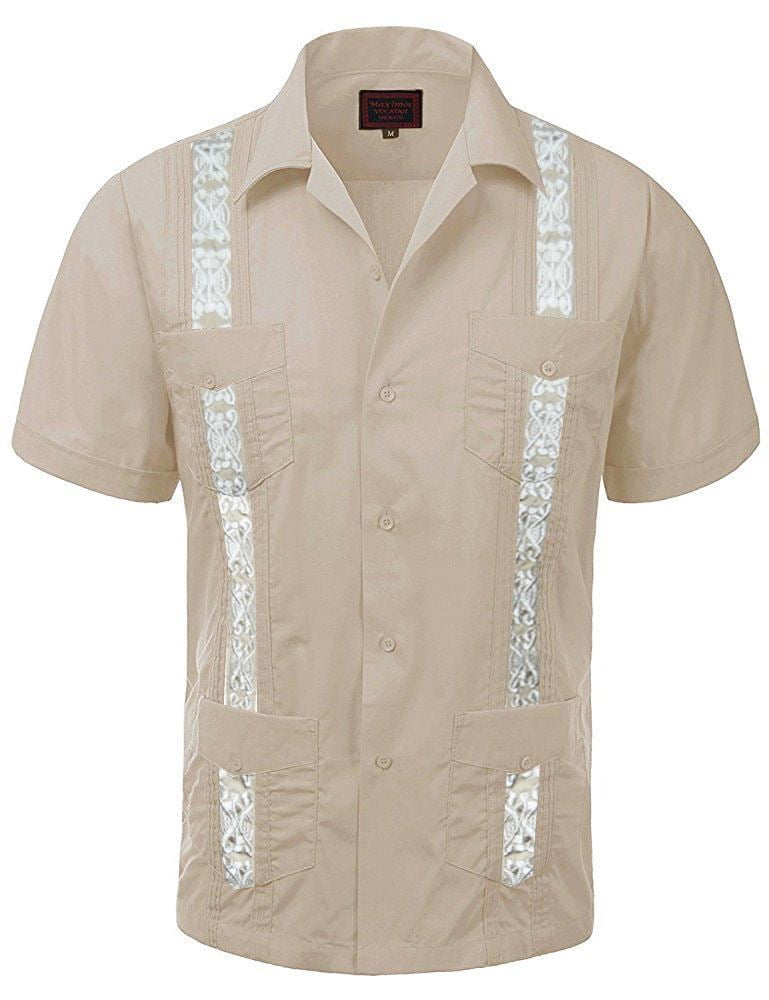 Maximos - Guayabera Men's Two Tone Cuban Short Sleeve Button-up Casual