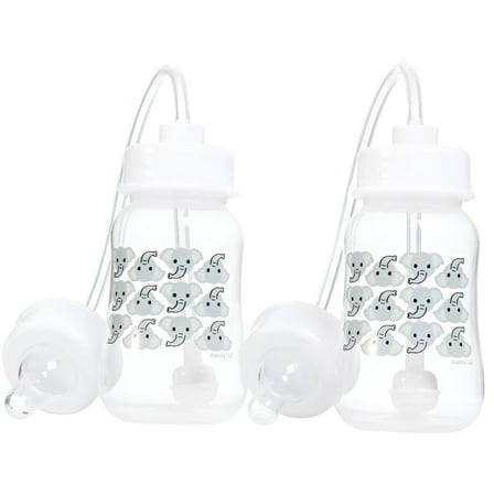 Hands-Free Baby Bottle - Anti-Colic Nursing System 4 oz Baby Bottle with Fast Flow Nipple/Teat 3m  with Tube Straw Feeding System for Toddler (2 Bottles - Elephant)