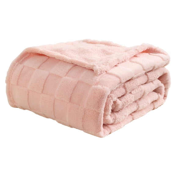 AUQ 1 Pc Queen Size Flannel Fleece Blanket,Super Soft and Warm Lightweight Checkered Pattern Blankets for All Seasons,27.6X39.4 Inch,Pink