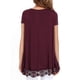 thumbnail image 1 of Qarigey Camiseta de mujer Color sólido Suelta Top básico Encaje Dobladillo hueco Manga corta Blusa de cuello Prendas para la parte del cuerpo Vino rojo XXL, 1 of 6