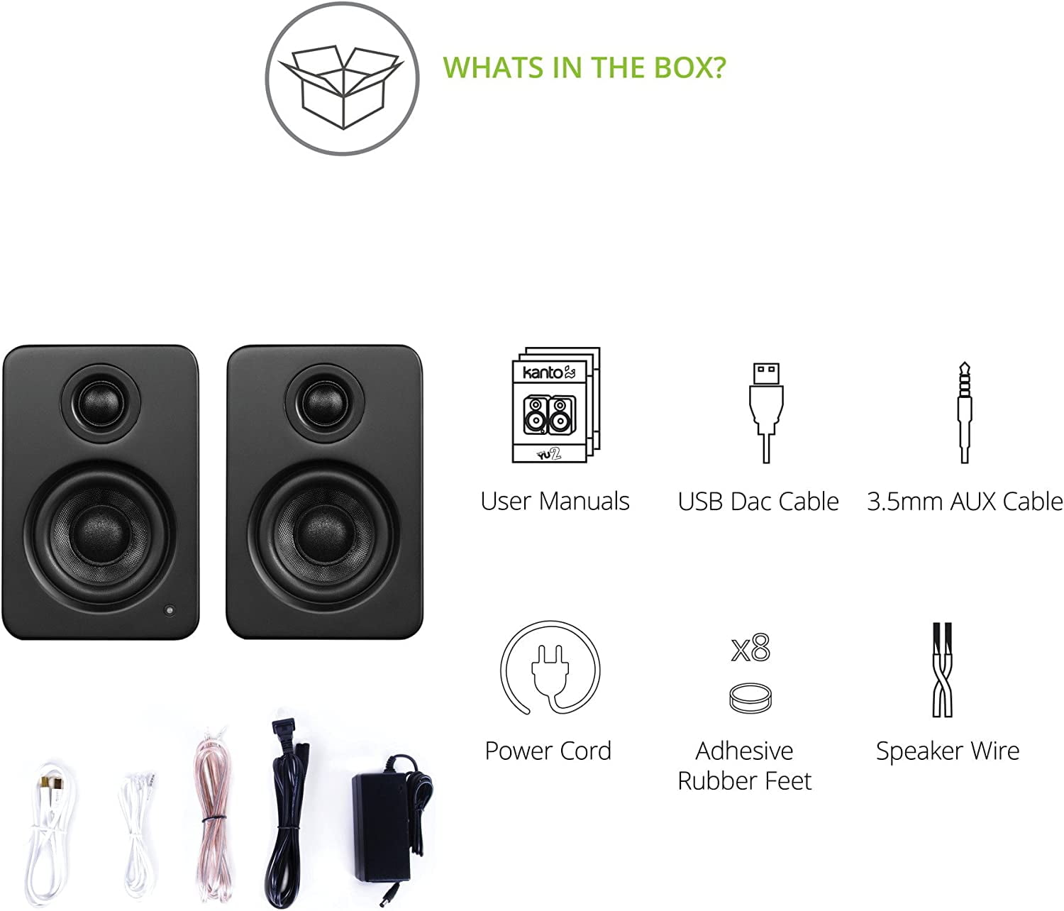 Kanto YU2MB 100W Bookshelf Computer Gaming Speakers - Matte Black (Pair) with Kanto SP6HD 6" Fixed-Height Desktop Stands for Bookshelf Speakers - Black (Pair) (2022)