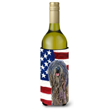 

USA American Flag with Bergamasco Sheepdog Wine Bottle Beverage Insulator Beverage Insulator Hugger