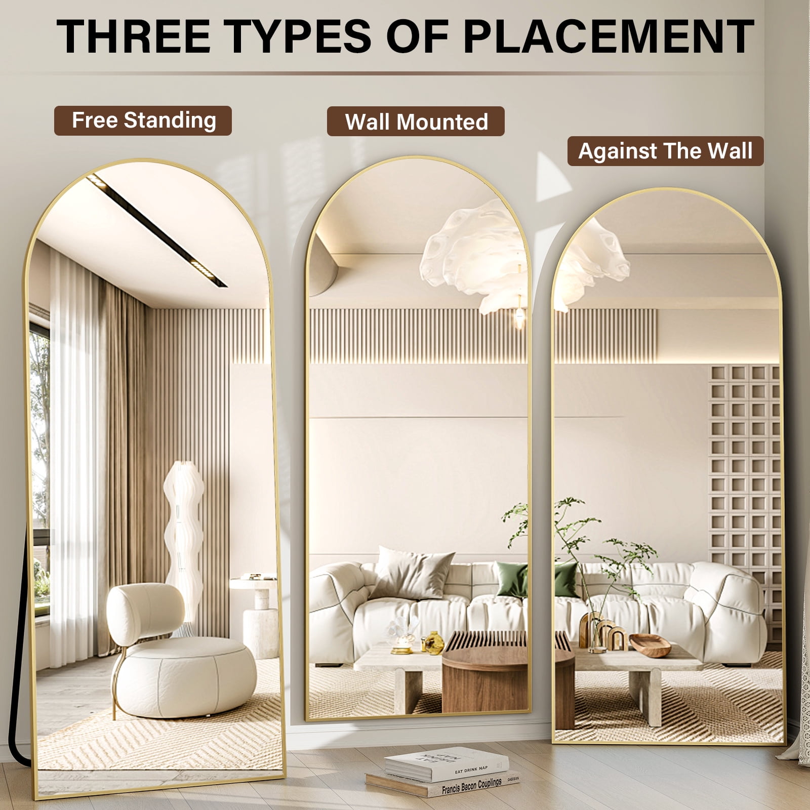 Gleamira 65.1"x24" Arched Full Length Mirror Aluminum Alloy Frame Floor Mirror, Gold