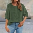 thumbnail image 5 of Women's Short Sleeve T-shirt Women'S Fashionable Casual Solid Color Pleated Cotton And Linen Tops Shirts And T Shirts,Green Women's Short sleeve T-shirt XXL, 5 of 8