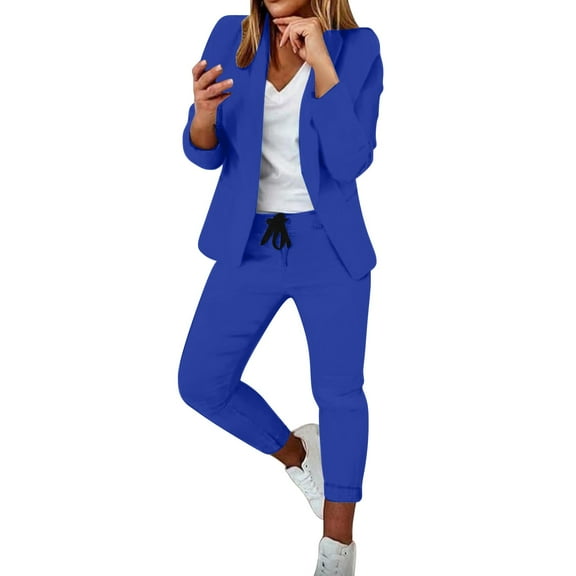 Clearance! Women's Two Lapels Suit Set Business Long Sleeve Jacket Pant Suit Slim Fit Trouser Jacket Suit