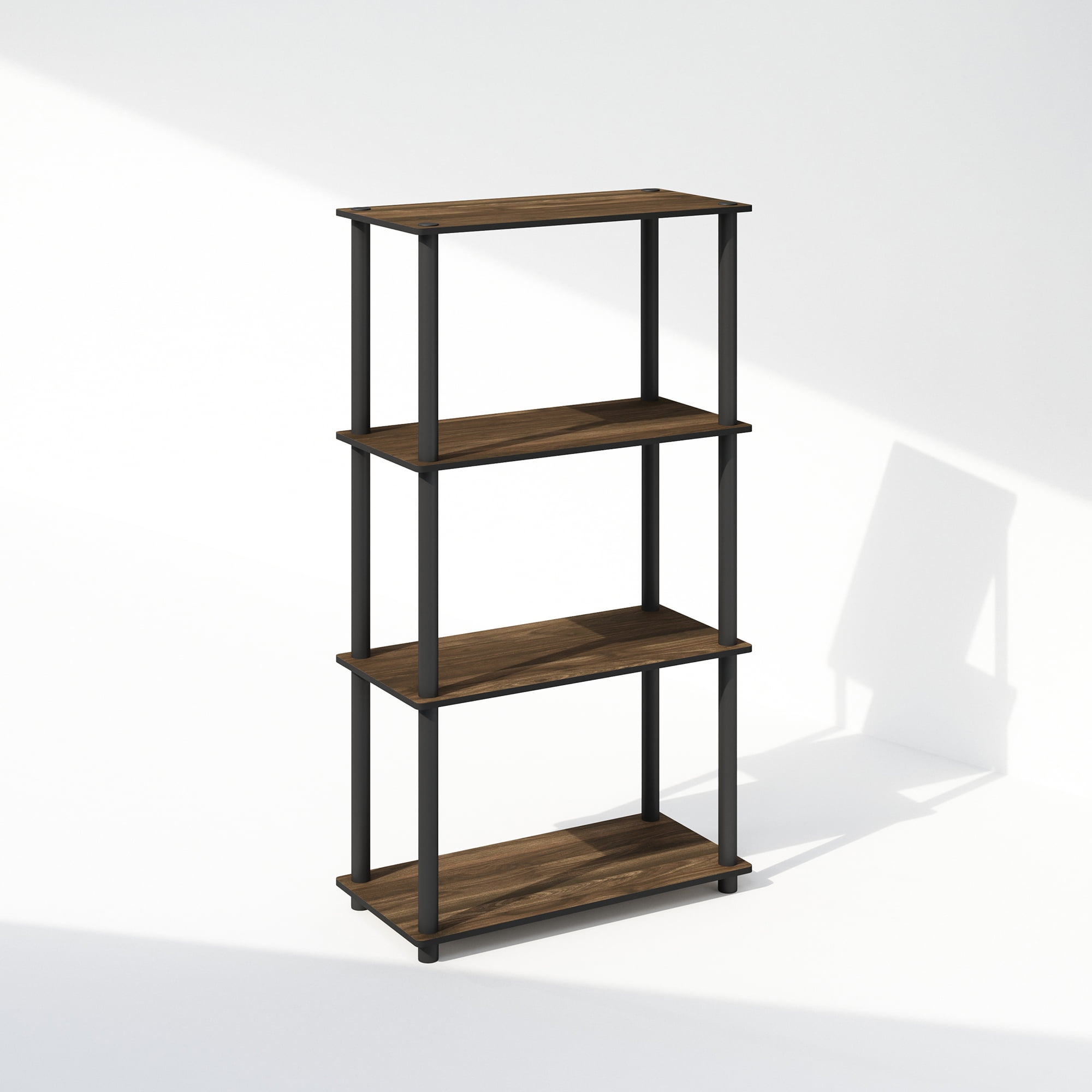 Furinno Turn-N-Tube 4-Tier Multipurpose Shelf Display Rack, Shelving Unit, Bookcase, Columbia Walnut/Black