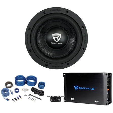 Rockville W8K6D4 V2 8" 1400w Peak 350w RMS Car Subwoofer Mono Amplifier Amp Kit