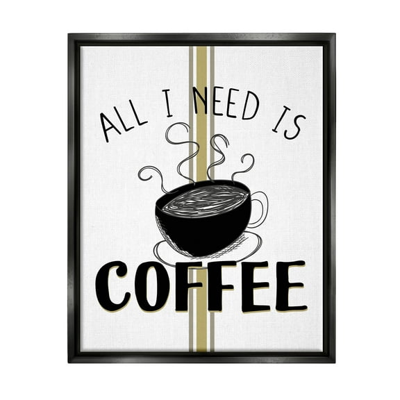 Stupell Industries Coffee Phrase with Bistro Stripe Food & Beverage Painting Black Floater Framed Canvas Art Print Wall Art, 17 x 21