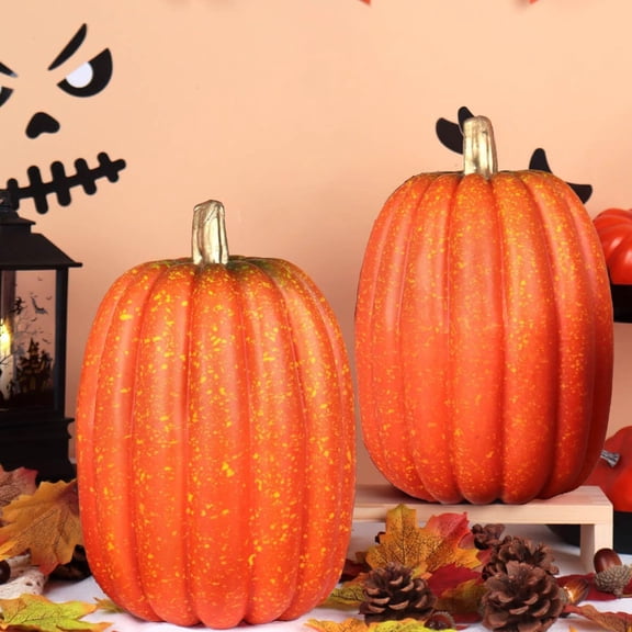 CICRKHB Large Fake Pumpkins for Decorating Big Decorative Foam Pumpkins for Fall Decor, Artificial Plastic Pumpkins Perfect for Halloween Decor Thanksgiving Table Decor Orange