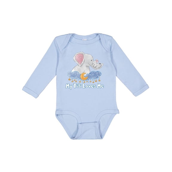 Inktastic My Titi Loves Me Cute Elephants Clouds Moon and Stars Boys or Girls Long Sleeve Baby Bodysuit