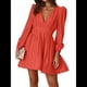 thumbnail image 1 of Vestido Mini de Larga con Escote en V Profundo para Mujer, Corte A, Cintura Alta, Informal, Fluido, Ideal para Invitadas de Boda. Naranja y Rojo L, 1 of 10