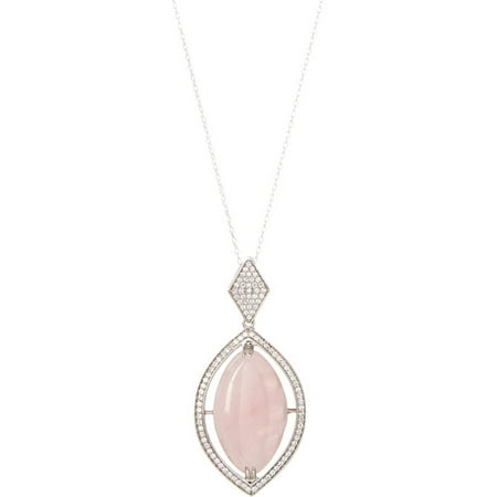 Pori Jewelers Pink Quartz CZ 18kt White Gold-Plated Sterling Silver Marquise Pendant