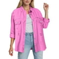 thumbnail image 2 of adviicd Women's Oversized Denim Jacket Casual Long Sleeve Denim Shirts Jean Jacket Fall Outfits 2025 Hot Pink, M, 2 of 6
