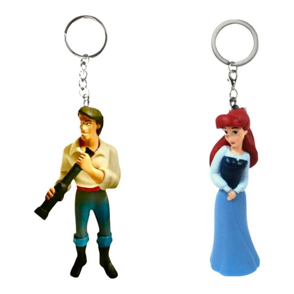 Human Ariel Princess & Prince Eric Key Ring Keychain Set Figures Charms Mermaid