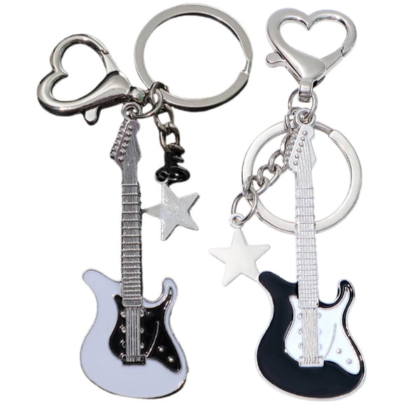 2pcs Aesthetic Punk Guitar Keychain, Cute Music Star Key Chain Heart Key Rings For Women Bag Purse Gift Music Lovers Kawaii Gifts