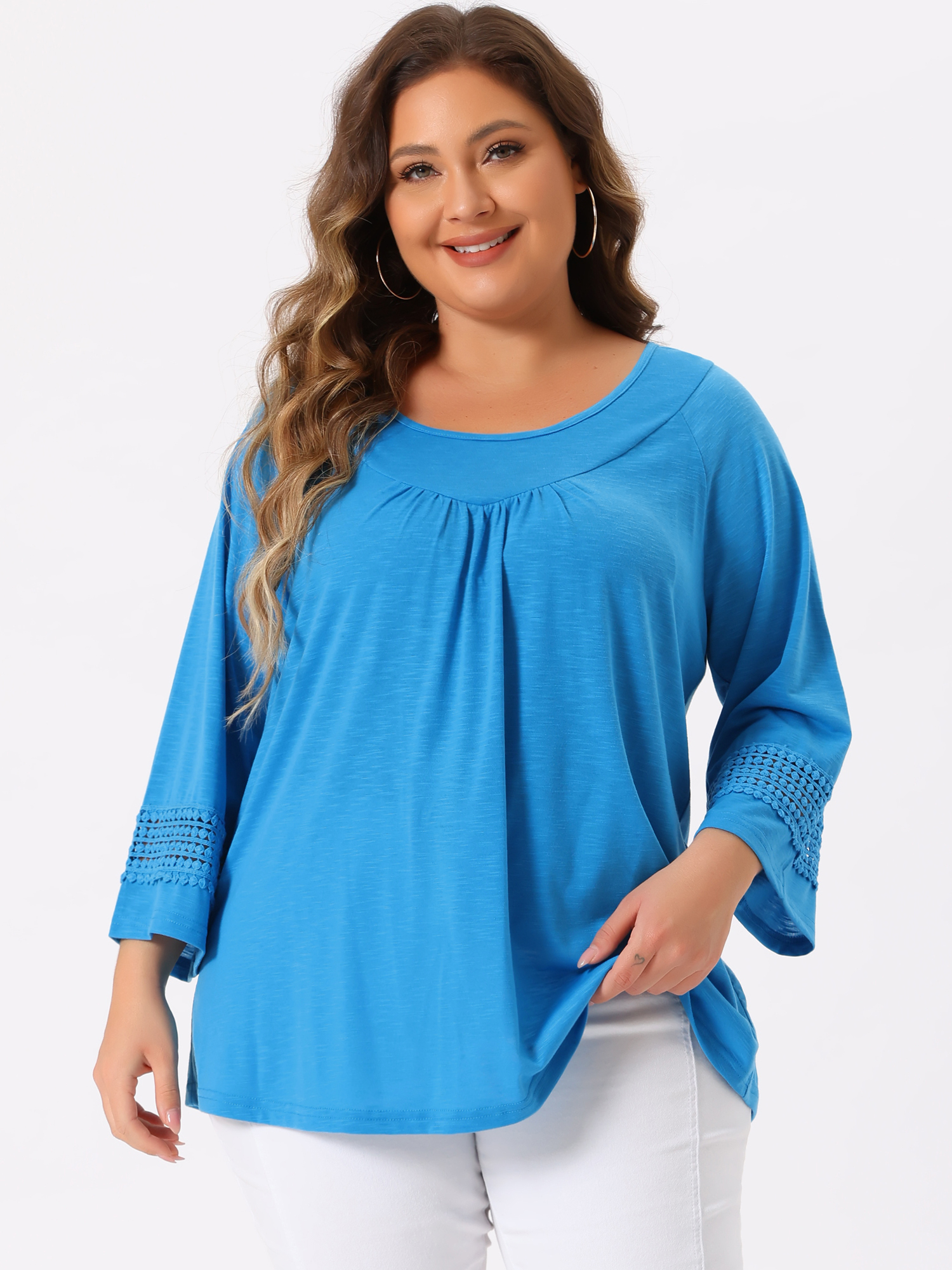 DARING DIVA Women's Plus Size Winter Kimono Long Sleeve Casual Top 2X Sky Blue